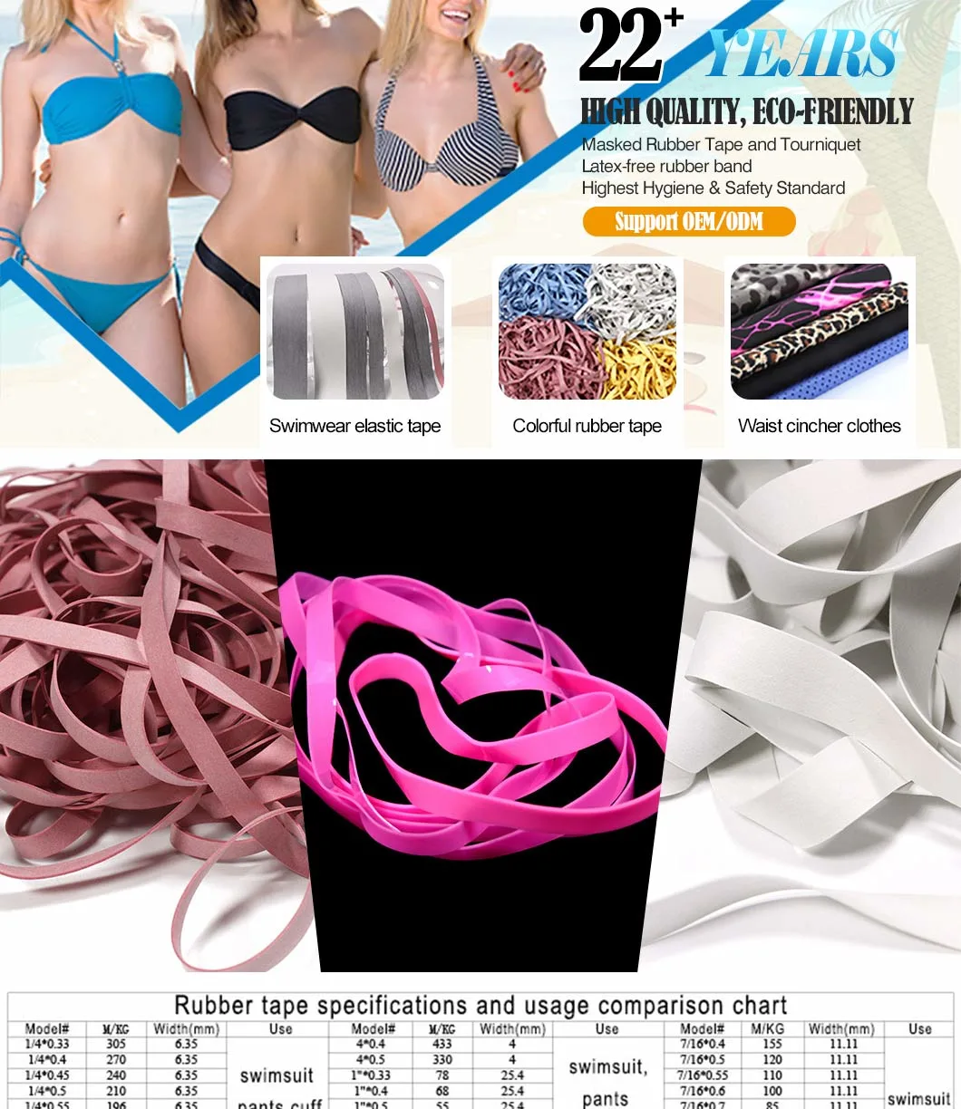 Pink Red Elastic Hair Bands Rubber Tape Natual Rubber Elastic Hair Ties