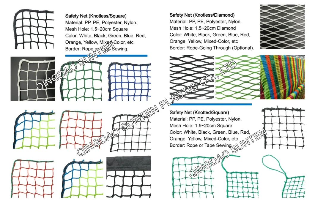 China Manufacturer Portable Heavy Duty Blackish Green Knotted Cargo Net, Fall Arrest Net, Safety Catch Net, Fishing Net, Ski Nets Snow Net