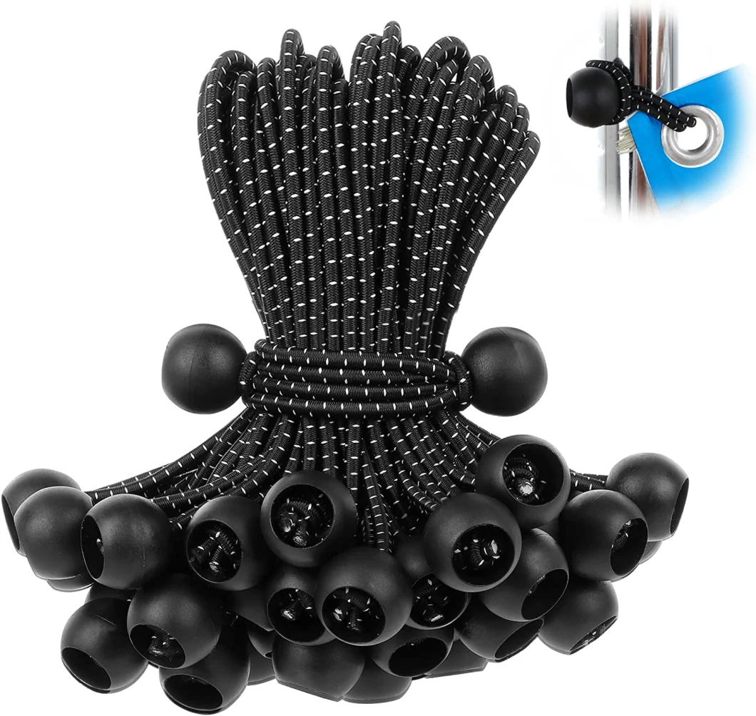 High Quality Black Bungee Ball Cords Tie Down Ball Bungee Outdoor Elastic Ball Loop Bungee Cord for Tent