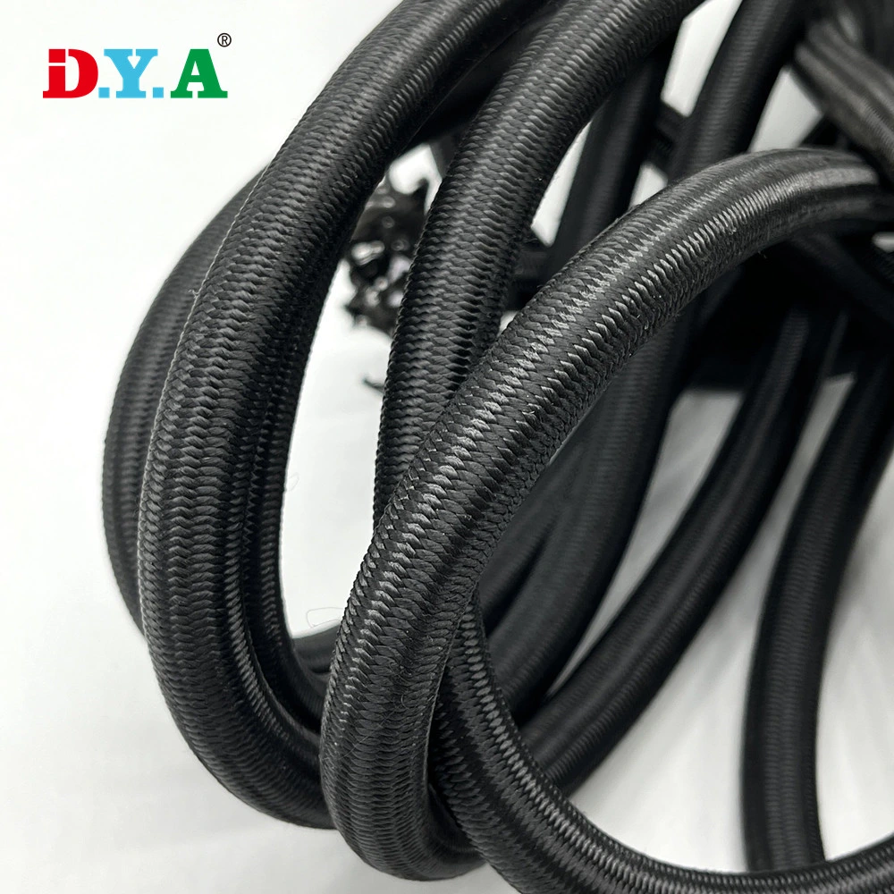 Black Heavy Duty 12mm Double Laryer Polyester Latex Bungee Cord for Binding Jumping Trampoline Exercise