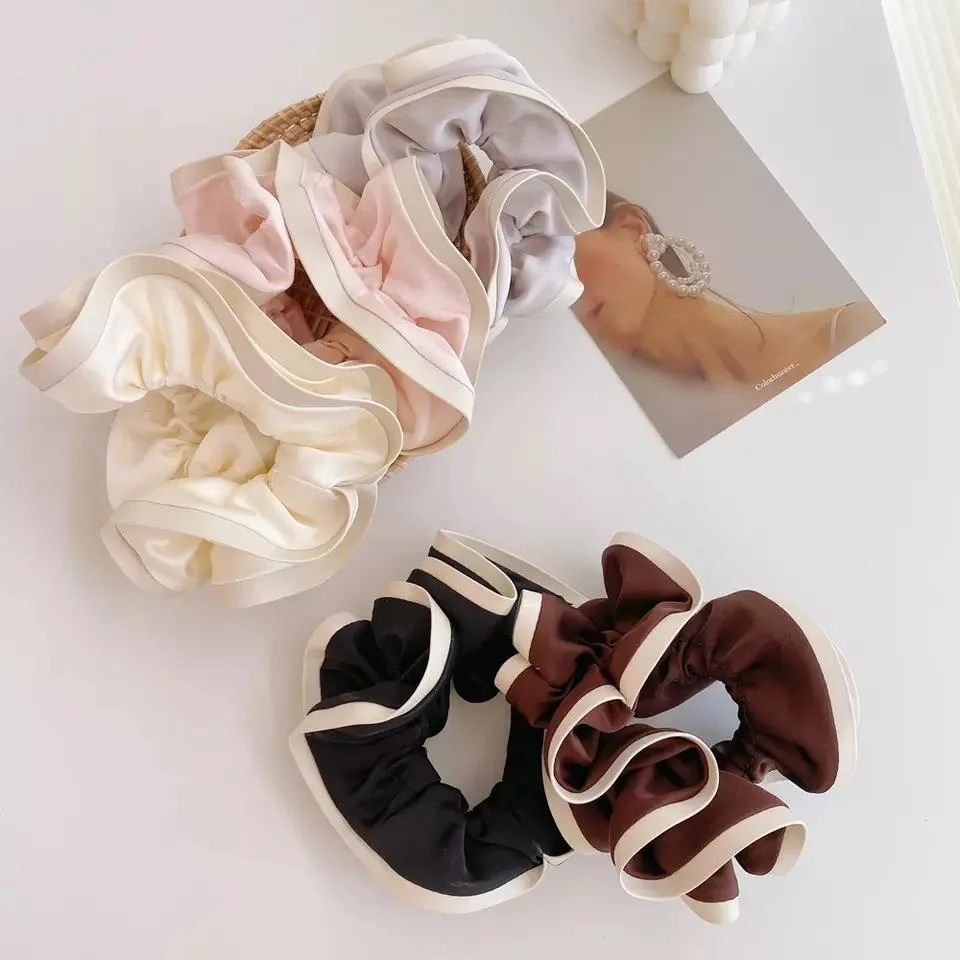 Satin Leather Scrunchies Soft Pure Color Ponytail Holder Hair Ties