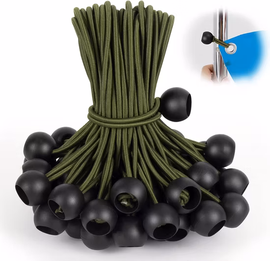 Cuerda elástica negra de 5 mm de diámetro de longitud personalizada con bola elástica ajustable para tienda de campaña